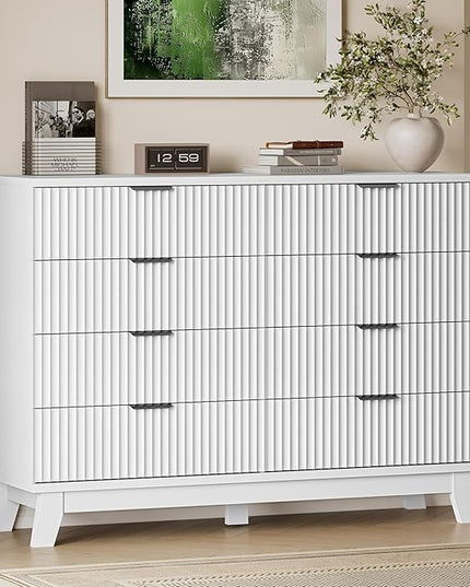 BORNOON 53" Tall Dresser for Bedroom, 8-Drawer Fluted Chest of Drawers, Modern Wood Highboy with Metal Slides and Handles, Anti-Tip Kit, Vertical Clothes Storage Organizer for Apartment, Closet