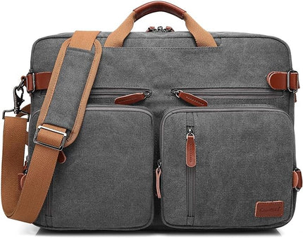 CoolBELL Convertible Backpack Messenger Shoulder Bag Laptop Case Business Briefcase Multi-Functional Travel Handbag Fits 17.3 Inch Laptop for Men/Women (Canvas Dark Grey)