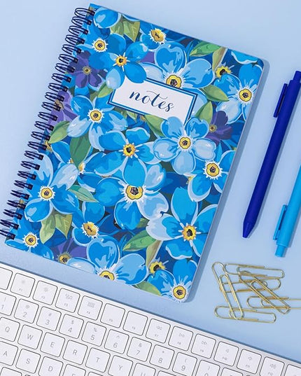 Steel Mill & Co Cute Mini Spiral Notebook, 8.25" x 6.25" Journal with Durable Hardcover and 160 Lined Pages (Forget Me Not)
