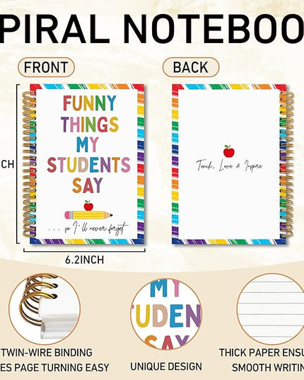 TWRVI Teacher Spiral Notebook, Teacher Appreciation Gifts College Ruled Notebook Journal for School Office Supplies, Funny Things My Students Say Journaling Notebooks 5.5"x8.3" 164 Pages