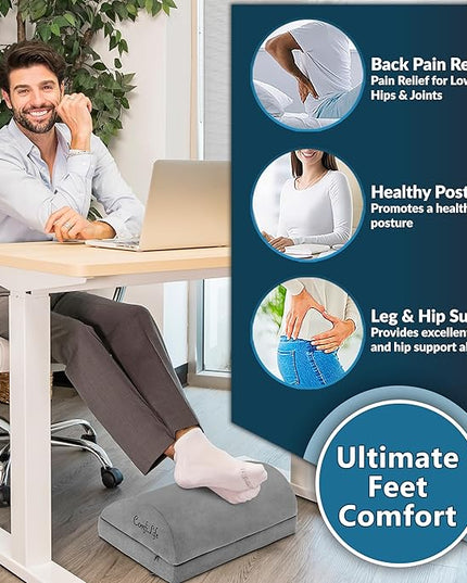 ComfiLife Foot Rest for Under Desk at Work – Adjustable Desk FootRest for Office Chair, Gaming Accessories – Ergonomic Teardrop Design for Back, Hip & Leg Pain Relief – 100% Memory Foam (Gray)