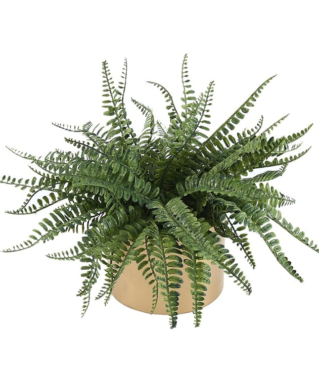 Coferset 13.5" Small Fake Plant Fern Potted Artificial Plants Fake Fern for Shelf Home Bathroom Office Decor(Gold Mental Pot)