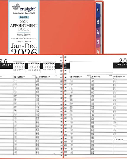Ensight 2026 Appointment Book and Planner 8.5" x 11" Large Hourly Weekly Daily Schedule Book with Tabs, 15 Minute Time Slots, Peach Calendar Organizer Jan 2026–Dec 2026 Appointment Planner - Peach