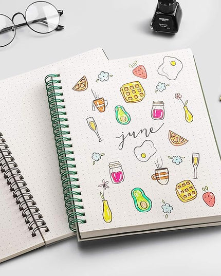 EMSHOI Dotted Journal Spiral Notebook 7.48" x 10.15" - 2 Pack 320 Pages 100gsm Thick Paper, B5 Dot Grid Notebook, Plastic Hardcover Journals for Writing Drawing Women Men Work School Supplies