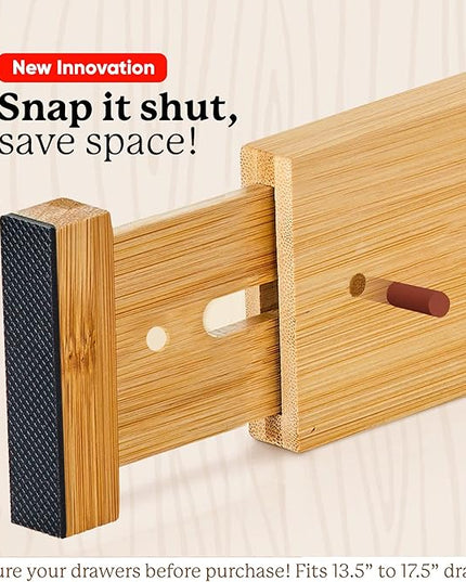 Night Tree Expandable Bamboo Drawer Dividers – Spring-Loaded Wooden Organizers for Clothes, Kitchen Utensils, Bathroom, and Dresser Drawers (13.5" to 17.5")
