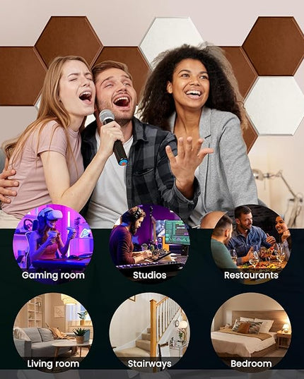 Acoustic Panels 12 Pack Soundproof Wall Panels, 14" X 12" X 0.4" Sound Proof Panles, High-Density Wall Decoration Sound Absorbing Panel, Hexagon Wall Panel for Home Office with Self-Adhesive-Coffee