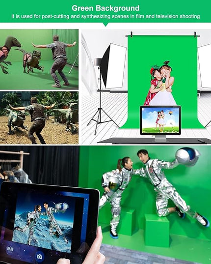 Green Screen Backdrop Kit with Stand, PULUZ 3.2x6.5ft Portable GreenScreen Background Stand, T-Shape Green Screen Stand kit with Clamp Carrying Bag for Streaming Video and Photography Shoots