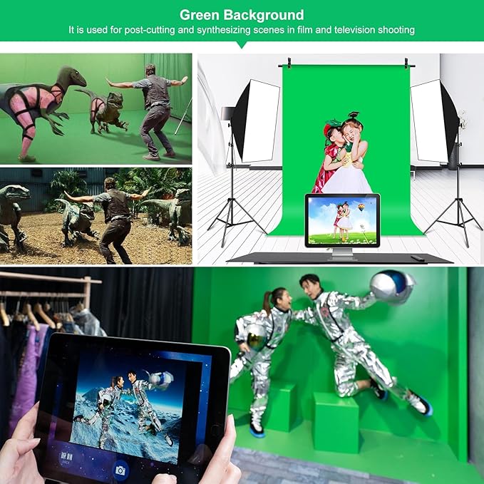 Green Screen Backdrop Kit with Stand, PULUZ 3.2x6.5ft Portable GreenScreen Background Stand, T-Shape Green Screen Stand kit with Clamp Carrying Bag for Streaming Video and Photography Shoots