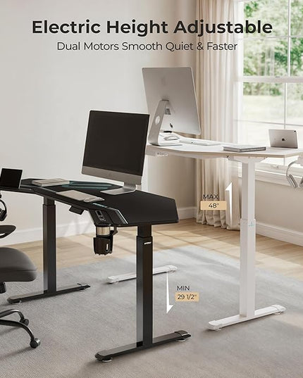 EUREKA ERGONOMIC Standing Desk, 72" Electric Adjustable Height Desk,Wing Shaped Computer Desk Large Music Studio Table, Dual Motor&Slot, Maple