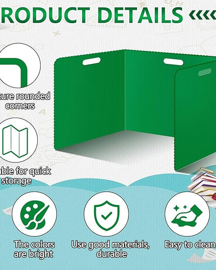 24 Pcs Desk Dividers for Students Classroom Plastic Privacy Folders Green Test Dividers for Students Desks Trifold Privacy Panel Partitions for School Teacher Supplies (24pcs Green)