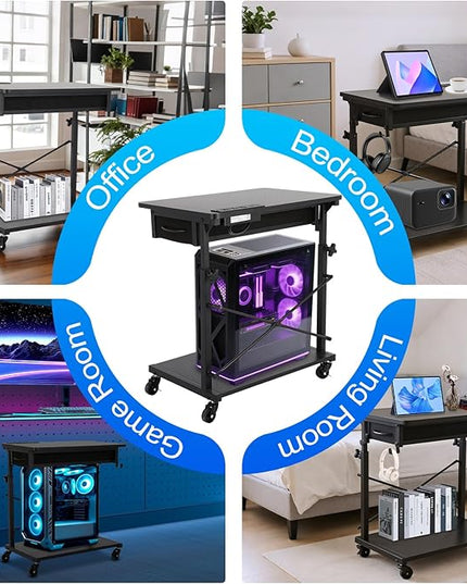 FAHKNS 2-Tier Computer Tower Stand - Computer Tower Floor Stand，PC Tower Stand with Power Outlet & Lockable Wheels，PC Holder for Office/Home/Studio/Game Room