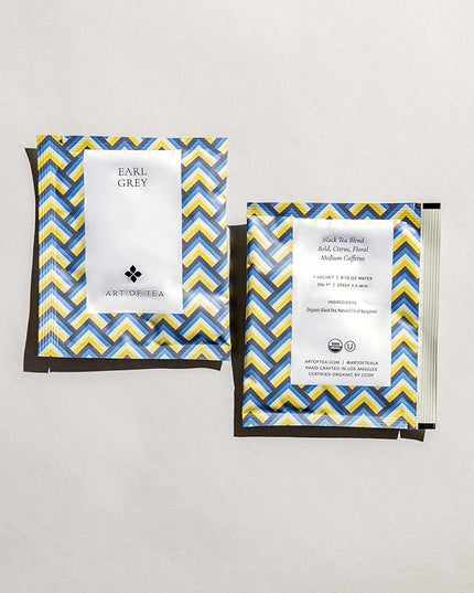 Art of Tea | Organic Earl Grey Black Tea | Earl Grey Tea Bag | 50 Eco Friendly Pyramid Black Tea Bag Sachets