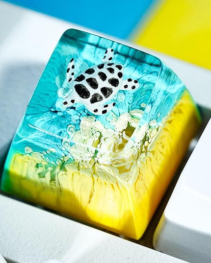 Sea Turtle Artisan Keycap Yellow and Light Blue Ocean R1 SA Profile Custom Sea Creatures Keycaps 1U ESC Handmade Gaming Resin Key Cap Cherry MX Switch Compatible Mechanical Keyboard Turtle Lover Gift