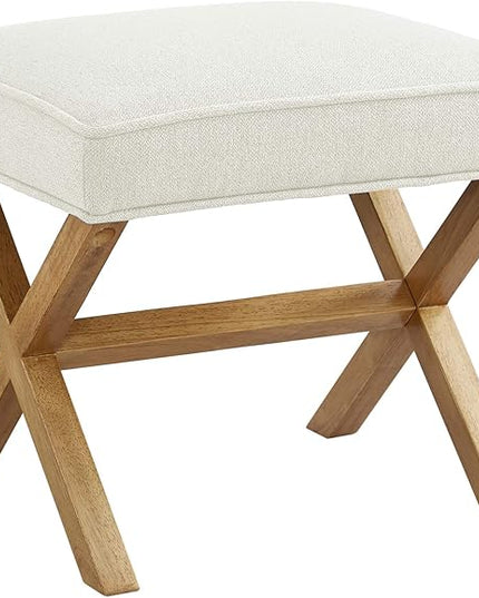 Amazon Basics Small Ottoman Foot Rest, Mid-Century Modern X Square Polyester Foot Stool, Linen, Ivory White, 18"D x 19.8"W x 18.3"H