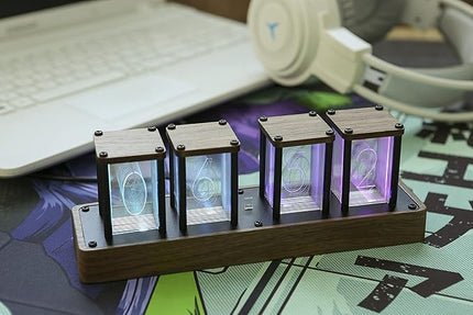 ClocTeck Nixie Tube Clock Walnut Digital Clock, Support Wi-Fi Time SYNC, Alarm & Timer, 12/24H Display, A Retro Gift for Friends