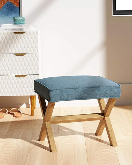 Amazon Basics Small Ottoman Foot Rest, Mid-Century Modern X Square Polyester Foot Stool, Indigo Blue, 20"W x 18"D x 18"H
