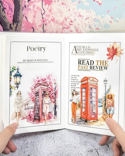 AuriicLeaf Telephone Booth PET Sticker Set, 80PCS Vintage Street Scene Stickers for Scrapbooking, Journaling, DIY Crafts, Planner Decoration, and Aesthetic Collage