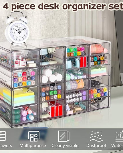 VZKAH Acrylic Organizer with Drawers | 20 Drawers 4 Sets | Desk Organizer and Storage, Clear Makeup Organization, For Office/Art Supply/Craft Storage and Organization