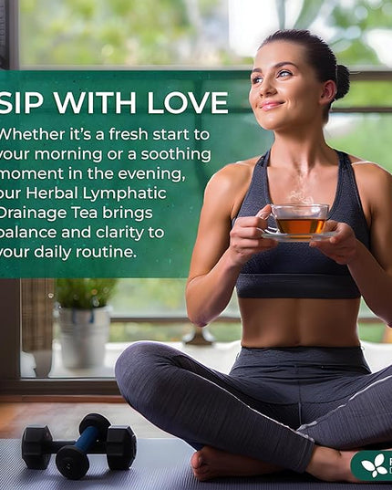 FreshDrinkUS, Lymphatic Drainage Tea | 30 Tea Bags | Herbal Tea Bags with Ginger, Dandelion Root, Burdock Root, Mullein, Calendula, Lemongrass, Rose, Licorice & Tulsi – Caffeine-Free Herbal Blend