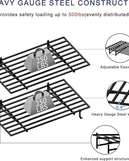 2-Pack 2x4ft Garage Shelving Wall Mounted, 24x43 inch Wall Shelf Heavy Duty Garage Storage Shelves Floating Shelves with Hooks, 500LB Capacity