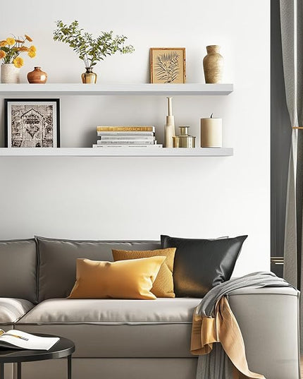 BAYKA Floating Shelves, 48 inches Long Heavy Duty Wall Mounted Rustic Wood Shelves for Bathroom, Bedroom, Living Room, Kitchen, Office, Hanging Shelf for Books/Storage/Decor(White,Set of 2)