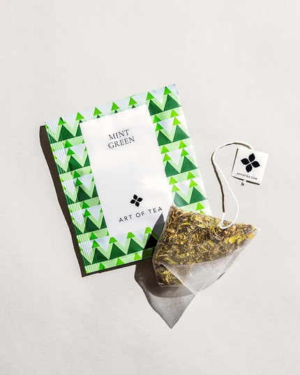 Art of Tea | Organic Mint Green Tea | 12 Count Pyramid Tea Bag Sachets | Spearmint Tea | Organic Peppermint Tea bags