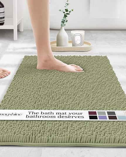 MAYSHINE Plush Shaggy Chenille Bath Mat | Extra Soft, Super Absorbent, Non-Slip Bathroom Rug | Fluffy Microfiber, Area Rug Sets for Bathroom Floor, Kitchen, Living Room | 39"x24" | Sage Green