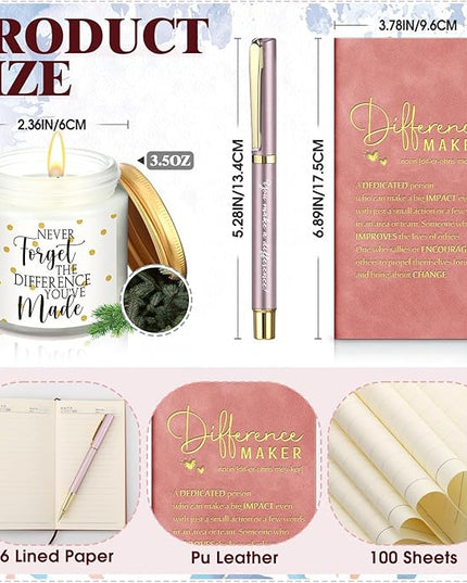 4 Pcs Difference Maker Gift for Women Men Teacher Employee Appreciation Gift for Coworker Staff Coach Difference Maker Mug Notebook Scented Candle Motivational Ballpoint Pen for Valentines(Pink)