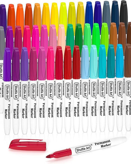 Shuttle Art 48 Colors Permanent Markers, Fine Point, Assorted Colors, Works on Plastic,Wood,Stone,Metal and Glass for Doodling, Coloring, Marking