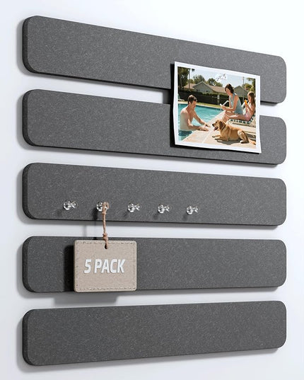 Fluxynara Cork Board Alternative Felt Strip Board 5-Pack 13"x2", Office Pin Board with 35 Push Pins, Adhesive Install for Bedroom Door & Home Office(Charcoal Gray)