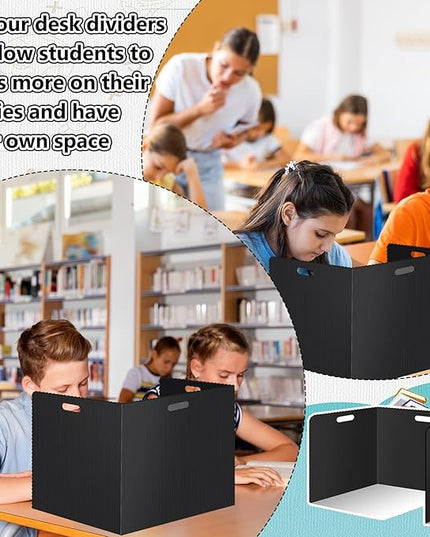 24 Pcs Desk Dividers for Students Plastic Durable and Waterproof Privacy Folders Shields Test Dividers with Classroom Privacy Boards for School Study Teacher Supplies (24pcs Black)