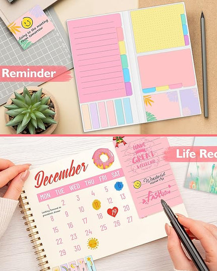 Sticky Notes Set, Post Self-Stick Notes Pads for Journaling Notebook Planner Study, Office Supplies College Essentials Back to School Supplies for High School Students Teen Girl Gifts Preppy
