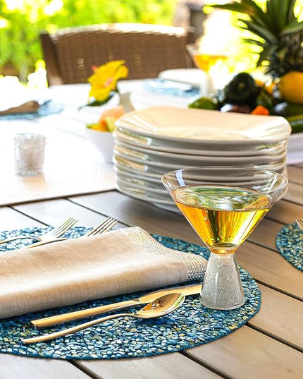 Vetrina Stemless Crystal Martini Glass, Modern & Unique, Ergonomic Grip, Barware For Dining Table Setting, Celebration, Event, Wedding Cocktails, Silver, Set of 6