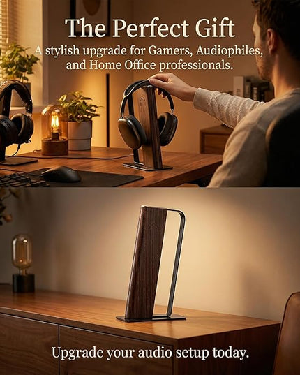 Gunking Premium Headphone Stand for Desk,Walnut Finishing Headphones Stand for Gaming&Studio Headphones with Heavy-Duty Anti-Slip Carbon Steel Base