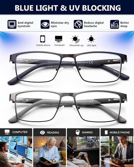 EVANLCAP 2 Pack Progressive Multifocus Reading Glasse for Men,Blue Light Blocking Computer Readers Multifocal Eyeglasses