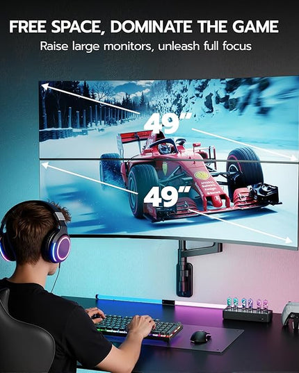ARES WING Dual Monitor Wall Mount for 17-49 Inch Ultrawide Screens, Heavy Duty Wall Mount Monitor Arm Holds 44 lbs Each, Fully Adjustable Gas Spring Monitor Arm, 75x75/100x100 VESA Mount, Black