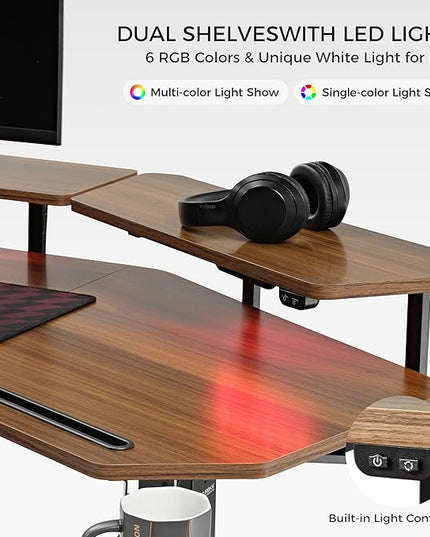 EUREKA ERGONOMIC Standing Desk Adjustable Height, Computer Desk w Keyboard Tray 72" Gaming Music Studio Desk LED Monitor Stand,Dual Motor,Slot Design,Walnut
