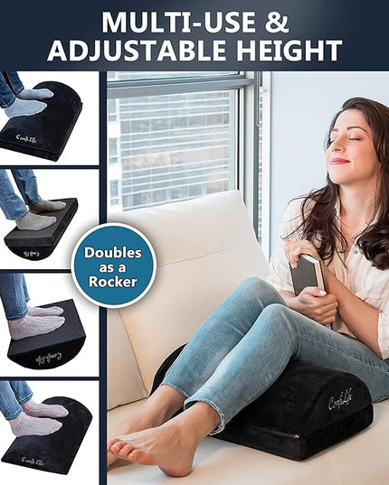 ComfiLife Foot Rest for Under Desk at Work – Adjustable Height Memory Foam Foot Stool for Under Desk, Office Chair & Gaming Chair – Ergonomic Footrest for Back & Hip Pain Relief (Black)