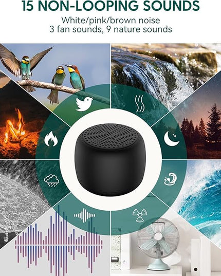 Babelio White Noise Sound Machine for Adults Kids Baby, Mini, 15 Non-looping Sounds, Timer, Memory Function, Easy to Pocket and Travel Black