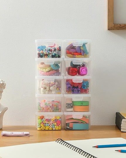 10-Pack Small Plastic Containers with Lids, Clear Stackable Storage Boxes & Bins Organizer for Bead Organizer, Craft Storage, Stickers, Jewelry & Small Items – Square Small