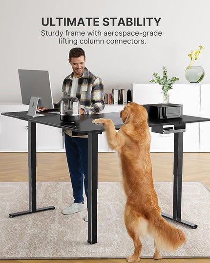 Marsail 63×55 in Electric Corner L-Shaped Standing Desk with 4-in 1 Electical Outlet, Computer Desk with Headphone Hook, Memory Sit Stand up Home Office Table, Ergonomic Gaming Table,Black