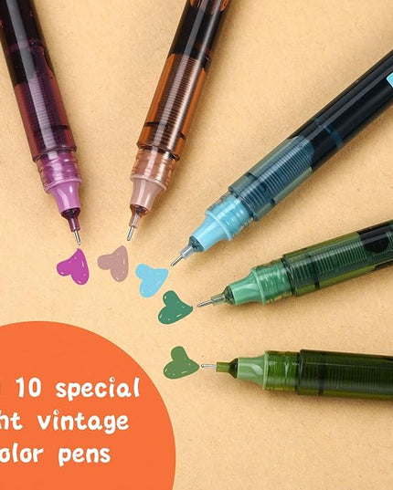 Frienda 12 Pieces Rolling Ball Pens 0.5 mm Japanese Quick Drying Fine Point Pens Liquid Ink Smooth Writing for Office Student Back to School Supplies
