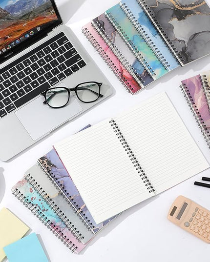 Fuutreo 12 Pcs Spiral Notebook for Work A5 8.3 x 5.7 Inch College Ruled Spiral Journal Notebook Kraft Cover Ruled Paper, 12 Color, 60 Sheets, 120 Pages for Office School(Marble Pattern)