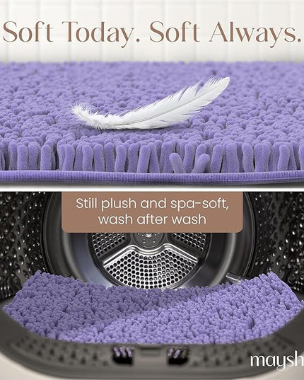 MAYSHINE Plush Shaggy Chenille Bath Mat | Extra Soft, Super Absorbent, Non-Slip Bathroom Rug | Fluffy Microfiber, Area Rug Sets for Bathroom Floor, Kitchen, Living Room | 59"x31" | Lavender