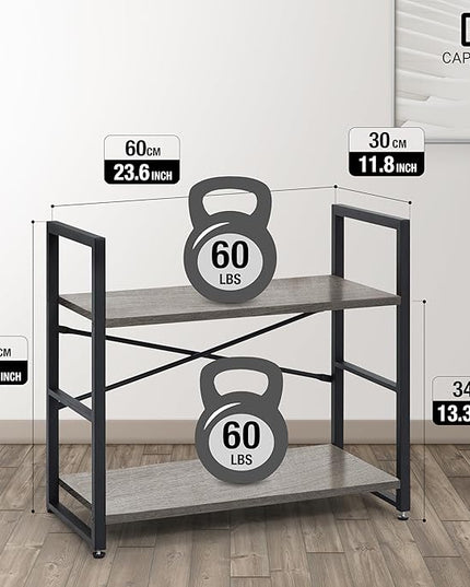 CAPHAUS 2 Tier Small Bookshelf, 24 Inch Width Free Standing Shelf, Bookcase Shelf Storage Organizer, Industrial Book Shelves for Home Office, Living Room, Dark Grey Shelves & Metal Frame