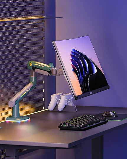 NB Gaming Monitor Arm or for 32 to 60 Inches Screen, Load up to 20 kg, VESA 75/100, RGB-Light, Heavy Duty, Multi Angle Adjustable, Premium Aluminum, Green