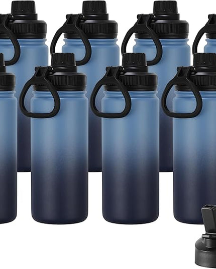 DOMICARE 16 oz Kids Water Bottle for School Stainless Steel Double Wall Vacuum Insulated Water Bottle with Straw lids & Spout Lid, Leakproof BPA Free (Blue/Navy,8)