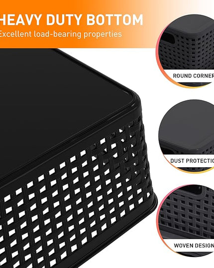 Plastic Storage Baskets With Lid, Storage Bins for Organizing, Stackable Decorative Containers for Shelves Drawers Desktop Closet Playroom Classroom Office,10 Pack-Black
