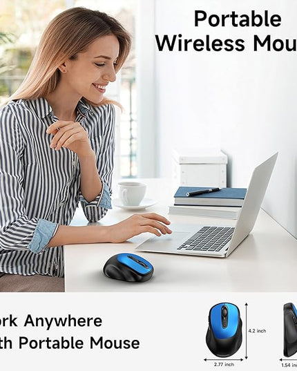 memzuoix Wireless Mouse, 2.4GHz Nano Receiver, 3 DPI Levels (800/1200/1600), 6 Buttons, Compatible with PC/Mac/Laptop (Blue)
