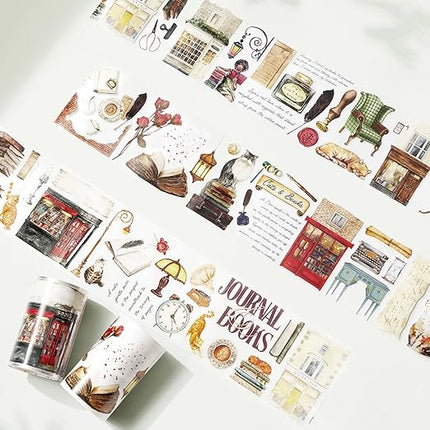 WT Pre-Cut Cats and Books Wide Washi Tape, One Roll 5 Meters, Decorative Cute Washi Tape for Bible Journaling, Bullet Journal Supplies,Scrapbooking Supplies,Planners, Party Decorations